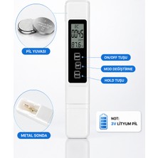 MDSTECH 3'ü 1 Arada Dijital Tds Ec Su Kalitesi Ölçüm Cihazı Ppm ve Sıcaklık Ölçer LCD Ekran Su Test Cihazı