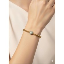 Luxenya Design Xuping Vıp Marka Zirkon Taşlı Nazar Boncuklu Top Model Bileklik Altın Rengi Kararmaz 17+2 cm