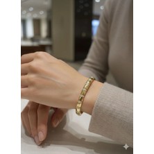 Luxenya Design Xuping 14K Altın Kaplama Kadın Çelik Bileklik Zirkon Taş Detaylı 17 cm
