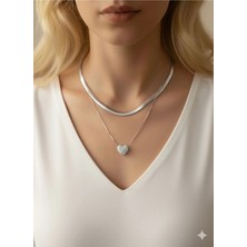 Luxenya Design Paslanmaz Çelik Kalp Uçlu Iki Katlı Kadın Kolye Altın Gümüş Renk Seçenekli