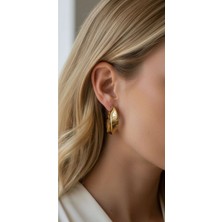 Luxenya Design 316L Paslanmaz Çelik Gold Renk Dalga Formlu Kadın Çelik Küpe