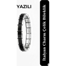 Luxenya Design Italyan Charm Çift Renk Yazılı Kalın Model Paslanmaz Çelik Unisex Bileklik
