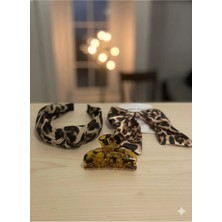 Luxenya Design Leopar Desenli Kadın 3’lü Yılbaşı Toka Hediye Seti