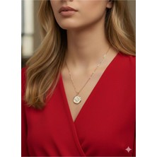Luxenya Design Paslanmaz Çelik Yuvarlak Daire Içinde Zirkon Taş Yıldızlı Kadın Çelik Kolye