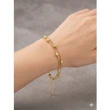 Luxenya Design cm Jewelry Dorika 2’li Zincir Model 14K Altın Kaplama Kadın Bileklik 17+4 cm