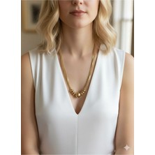 Luxenya Design Altın Renk 4 Zincirli Paslanmaz Çelik Top Detaylı Kadın Çelik Kolye Kararmaz Gold Kolye