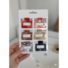 Luxenya Design 6’lı Mermer Desenli Kadın Küçük Mandal Saç Tokası Seti Renkli Akrilik Kemik Klips Tokalar (4 Cm)