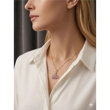 Luxenya Design Kadın Pembe Kuğulu Pink Swan Taşlı Altın Renk 316L Paslanmaz Çelik Kolye Zarif Şık Kolye