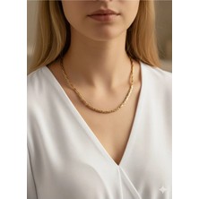 Luxenya Design 14K Altın Kaplama Kararmaz Paslanmaz Çelik Kadın Kolye Geçmeli Zincir Model