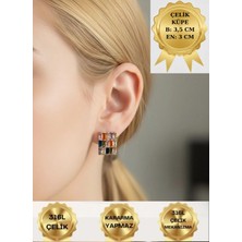 Luxenya Design Renkli Taşlı Kare Form Kadın Paslanmaz Çelik Küpe Altın Renk Çerçeveli (2 Cm)