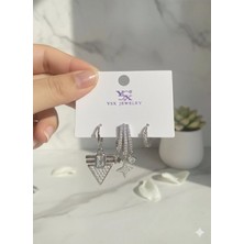 Luxenya Design Zirkon Taşlı Asimetrik Kadın Küpe Seti Geometrik Sallantılı Çoklu Küpe Modeli