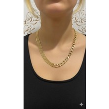 Luxenya Design 14K Altın Kaplama Çelik Çoklu Zincir Kolye Kadın Kararmaz Paslanmaz Çelik Katmanlı Model