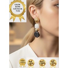 Luxenya Design Kadın Altın Renk Sallantılı Çoklu Taş Detaylı Şık Tasarım Paslanmaz Çelik Küpe