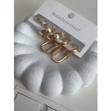 Luxenya Design Çelik Paslanmaz Halka ve Zirkon Sallantılı Vip Sarı Renk Kadın Küpe