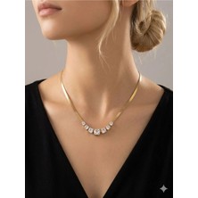 Luxenya Design Kadın Zirkon Taşlı Italyan Zincir Çelik Kolye 14 Ayar Altın Kaplama Gold Renk Paslanmaz Çelik Kolye Takı Mücevher