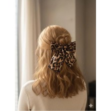 Luxenya Design Leopar Desenli Büyük Fiyonk Kadın Saç Tokası Şık Kumaş Klips Toka Modern Saç Aksesuarı (12 Cm)