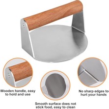 Empressco 12 cm Yuvarlak Paslanmaz Çelik Burger Presi, Ahşap Saplı