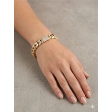 Luxenya Design 14K Altın Kaplama Xuping Kalın Zincir Kadın Çelik Bileklik 19 cm 10 mm Kalınlık Zirkon Taşlı