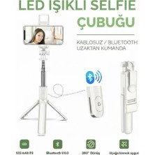 LED Işıklı Selfie Çubuğu Bluetooth Kumandalı Kablosuz Tripot Selfie Monopod Selfie Stick (Beyaz) ( Lisinya )
