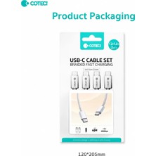 Coteci İH-041 Type-C To Type-C 2'li Set Paket (1.2m+1.2m) Hızlı Şarj ve Data Veri Kablosu Seti Macbook ve Telefon, Tablet, Laptop Uyumlu Evrensel Veri Aktarım Kablosu