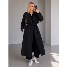 Motix Premium Poplin Kumaş Kemerli Uzun Trençkot