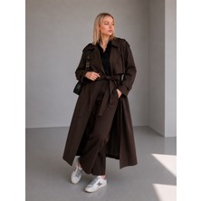 Motix Premium Poplin Kumaş Kemerli Uzun Trençkot