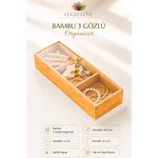 Lucky Love Bambu Lüks 3 Gözlü Çay Kutusu, Çok Amaçlı Dekoratif Kutu, Takı Organizeri, Çerez Sunum Kutusu