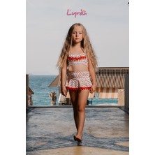 Lyrax Kiraz Desenli Etekli Kız Çocuk Bikini Takımı