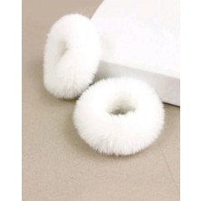 Bella Vista Kadın ve Çocuklar Için 2'li Beyaz Peluş Lastik Toka Seti