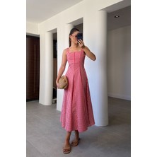 Magarde Pötikareli Maxi Boy Elbise- Kırmızı
