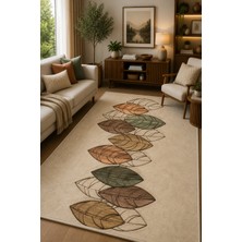 Norella Home Yaprak Desenli Kaymaz Taban Yıkanabilir Halı Modern Salon Halısı Dekoratif Koridor Halısı Antre Halısı Doğal Tonlu Halı