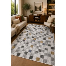 Norella Home Mozaik Desenli Kaymaz Taban Yıkanabilir Halı Modern Salon Halısı Gri Antrasit Bej Dekoratif Koridor Halısı