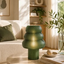 Nuaen Aura Premium Modern Dekoratif Zeytin Yeşili Abajur Masa Lambası - Yarı Şeffaf Tasarım, Salon ve Yatak Odası Lambası