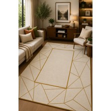Norella Home Gold Geometrik Desenli Kaymaz Taban Yıkanabilir Halı Modern Salon Halısı Dekoratif Koridor Halısı Antre Halısı Şık Tasarım Halı