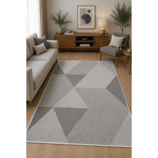 Norella Home Modern Geometrik Gri Halı Kaymaz Taban Yıkanabilir Salon Halısı Iskandinav Dekoratif Koridor ve Mutfak Halısı