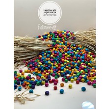 FioliMore 5 mm Ithal Küp Ahşap Boncuk Karışık Renk (25 gr 300 Adet) Delik Çapı 1 mm Hobi Takı Tasarım Makrome Boncuğu