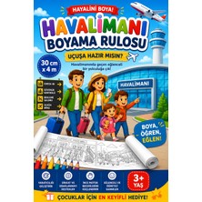 Haydi Dekor Havalimanı Boyama Rulosu 30X400 cm | Çocuklar Için Eğitici Havaalanı ve Uçak Yolculuğu Boyama Posteri | Dev Boyama Rulosu | 3 Yaş ve Üzeri Aktivite Kağıdı | Dikkat, El Becerisi
