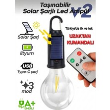 Kamp Dükkanım Solar LED Kamp Ampülü | USB Şarjlı Kumandalı Işık
