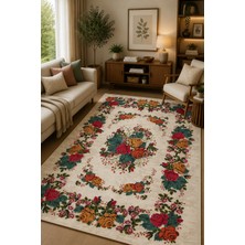 Norella Home Çiçek Desenli Kaymaz Taban Yıkanabilir Halı Salon Halısı Koridor Halısı Antre Halısı Vintage Gül Motifli Dekoratif Halı Bohem Klasik Tasarım Halı