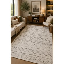 Norella Home Etnik Çizgili Desenli Kaymaz Taban Yıkanabilir Halı Bohem Salon Halısı Koridor Halısı Antre Halısı Bej Gri Dekoratif Halı Modern Kilim Görünümlü Halı