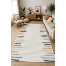 Norella Home Modern Çizgi Desenli Kaymaz Taban Yıkanabilir Halı Krem Renkli Salon Halısı Minimal Dekoratif Koridor Halısı