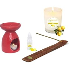 Vip Limon Kokulu Set Kırmızı Buhurdanlık Tütsü ve Mum