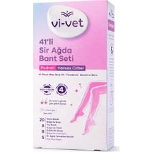 Vi-Vet 41'li Pudralı Sir Ağda Bant Seti Hassas Ciltler Için Yüz Vücut Koltuk Altı Ağda Bandı + 5 Temizleme Mendili
