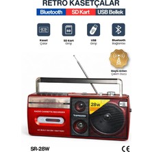 Sprange Kasetçalar Teyp Bluetooth Hoparlör USB Sd Kart Özellikli Aux Bağlantılı 28W Güçlü Antenli Retro