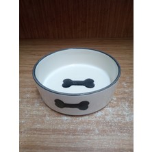 Pet Kemik  Desenli Yuvarlak Seramik Mama ve Su Kabı 400 ml
