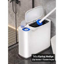 Mr. Güzellik Kartuşlu Tuvalet Fırçası ve Çöp Kovası Seti 2'si 1 Arada | Bas-aç mekanizma ile Kapaklı Hijyenik Wc Banyo Temizlik Seti