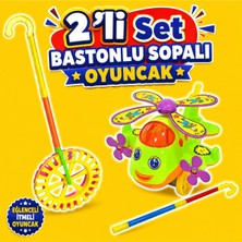 alpmodel Hayu Uçak Çıngıraklı Tekerlekli Çın Çın Sürmeli Sopalı Baston Eğitici Oyuncak 2\'li Set