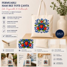 Tişört Kodu Fermuarlı Ham Bez Tote Çanta – Çilek & Yaban Mersini Desenli