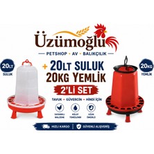 Üzümoğlu 20KG Yemlik ve 20LT Suluk 2'li Set Tavuk Güvercin Kaz Hindi Bıldırcın Yemlik Suluk
