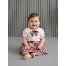 Caramell Kız Çocuk Leopar Etekli Fiyonklu Butik Takım